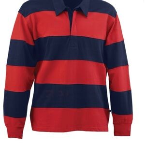 NWOT Men's Long-Sleeve Rugby Polo in Red and Navy